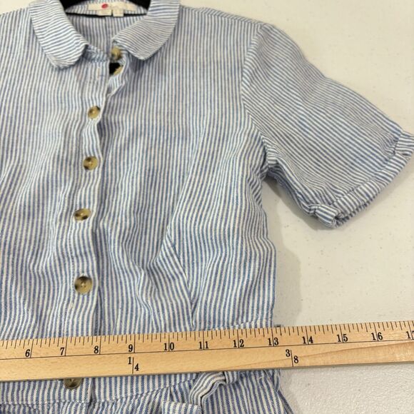 Boden Lucinda Romper Women 4R Linen Blue Stripe Shorts Beachy Preppy Resort - Picture 10 of 10